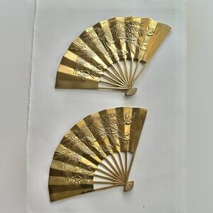 Vintage Ornate Brass Chinese Fans Wall Decor-set of 2 (11 x 7”), 1 pound each